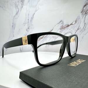 New VERSACE Eyeglasses Black Square 56-17-145mm Gold Medusa Versace